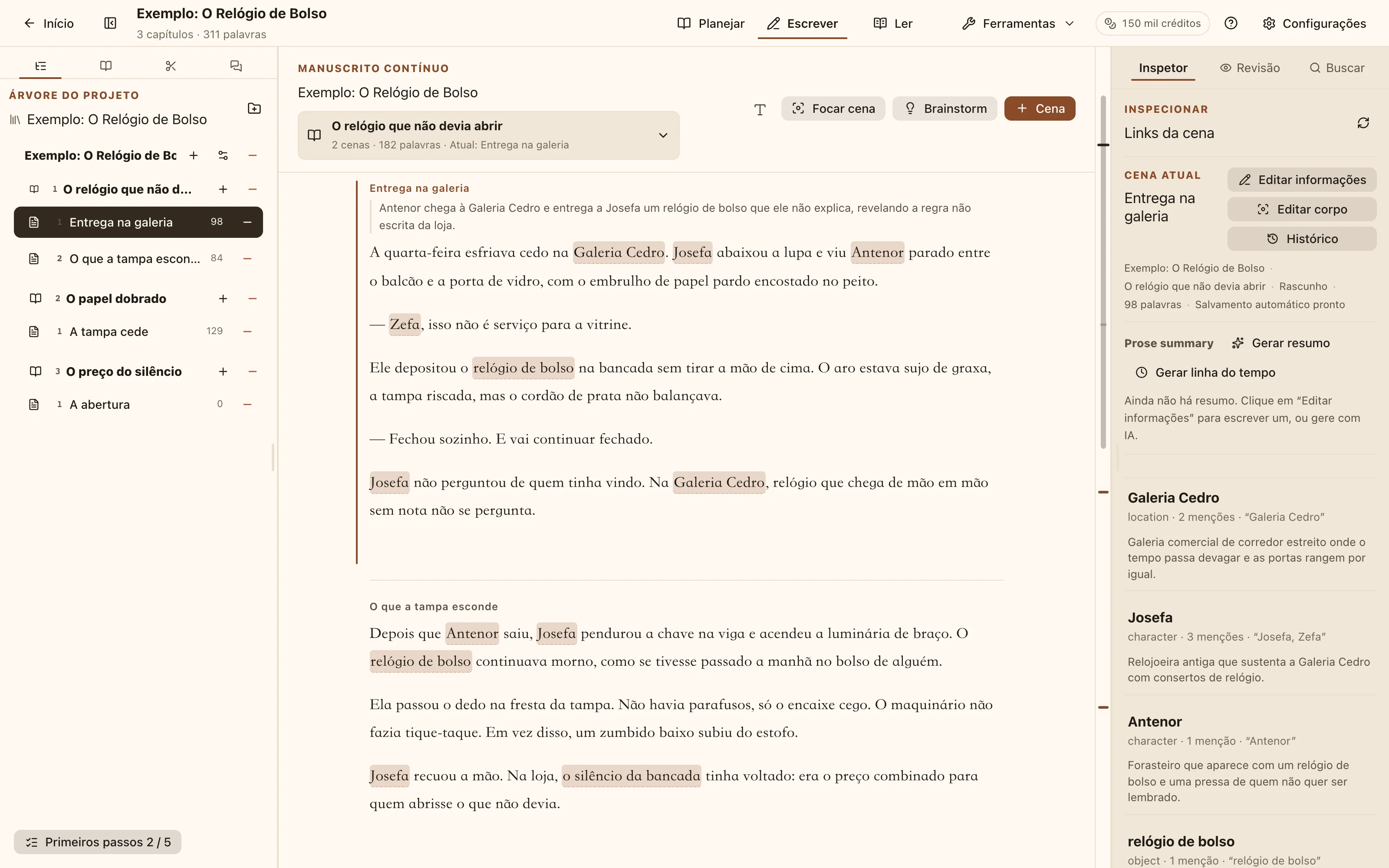 Interface do espaço de trabalho